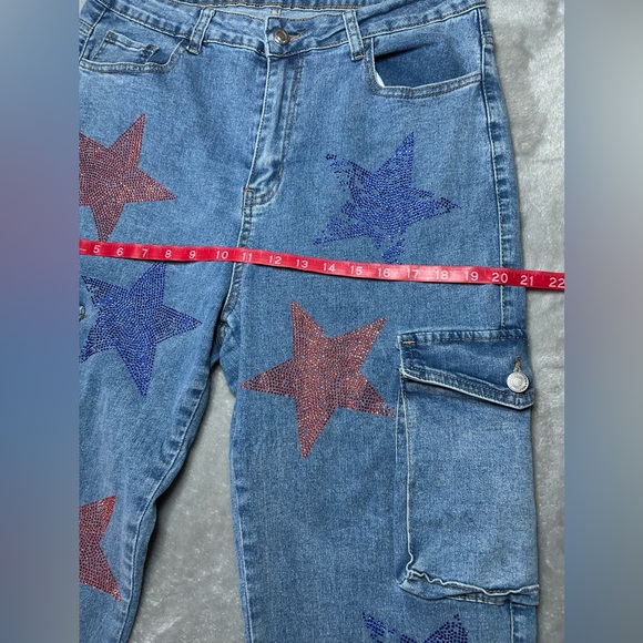 Y2K Star Rhinestone Cargo Jogger Jeans LIC Lizette Collection Size 13 - Picture 10 of 16